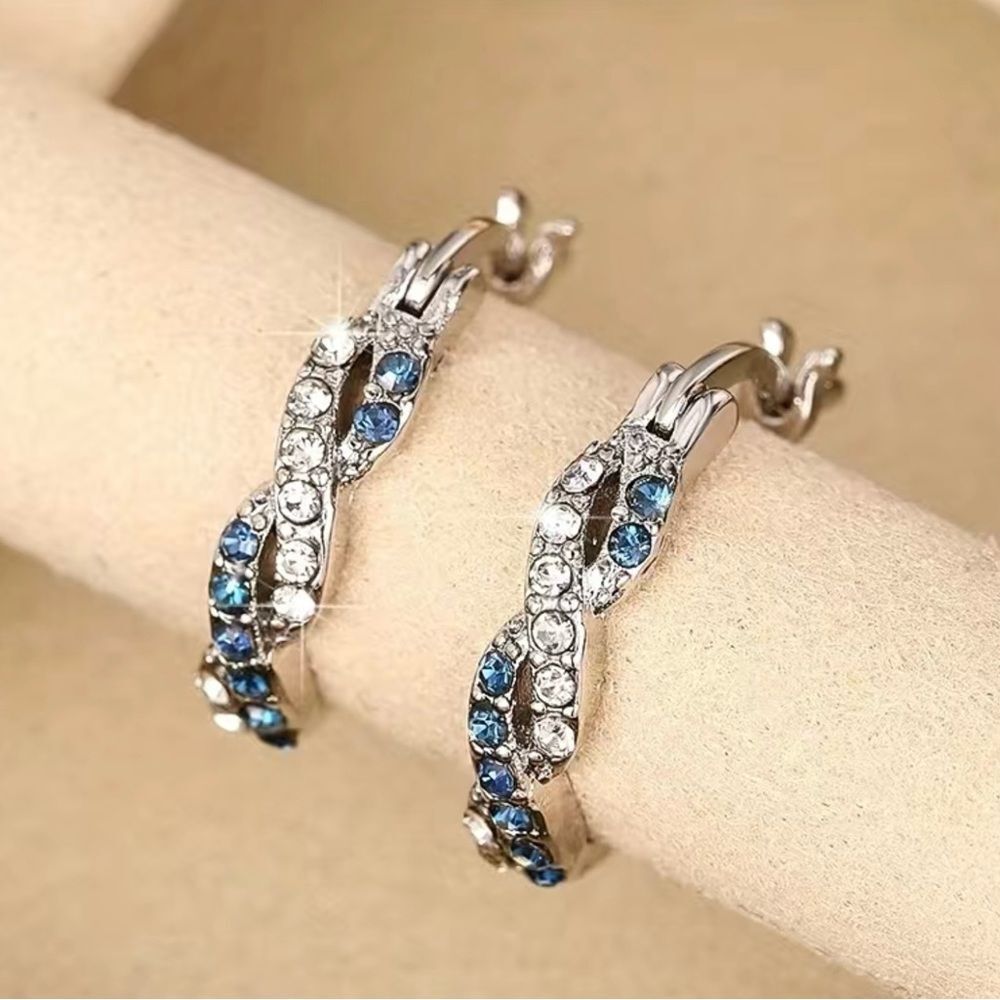 Blue & Clear gemstone Hoop Earring